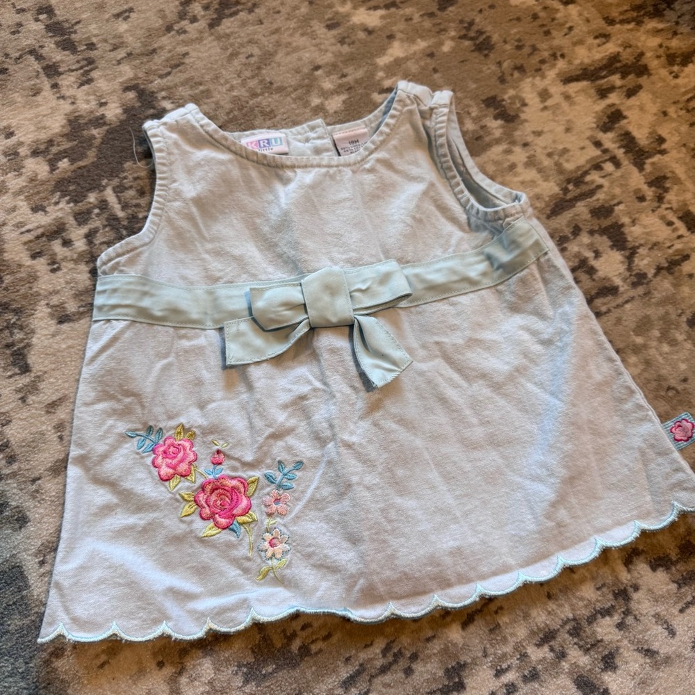 KRU Little Linen Cotton Blend Floral Bow Tank Top